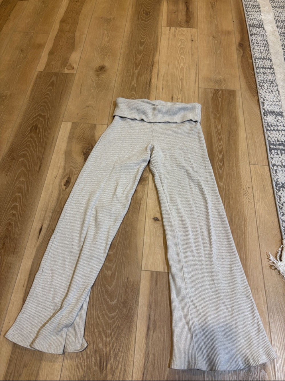 Ribbed Wide-Leg Lounge Pants - Light Beige